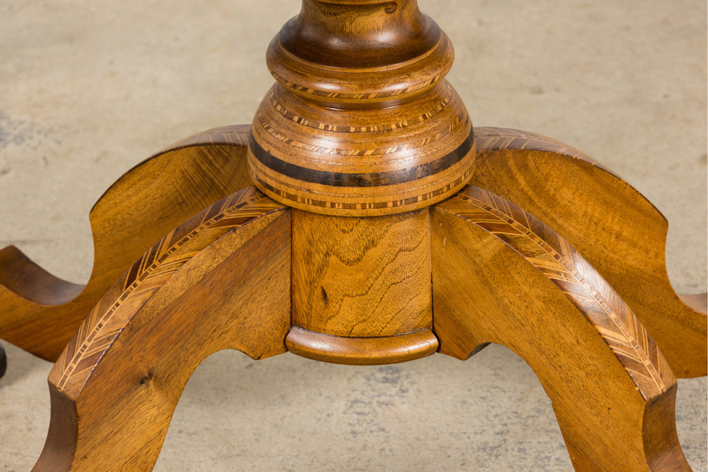 19th Century Italian Napoleon III Style Inlay Walnut Sorrento Pedestal Table