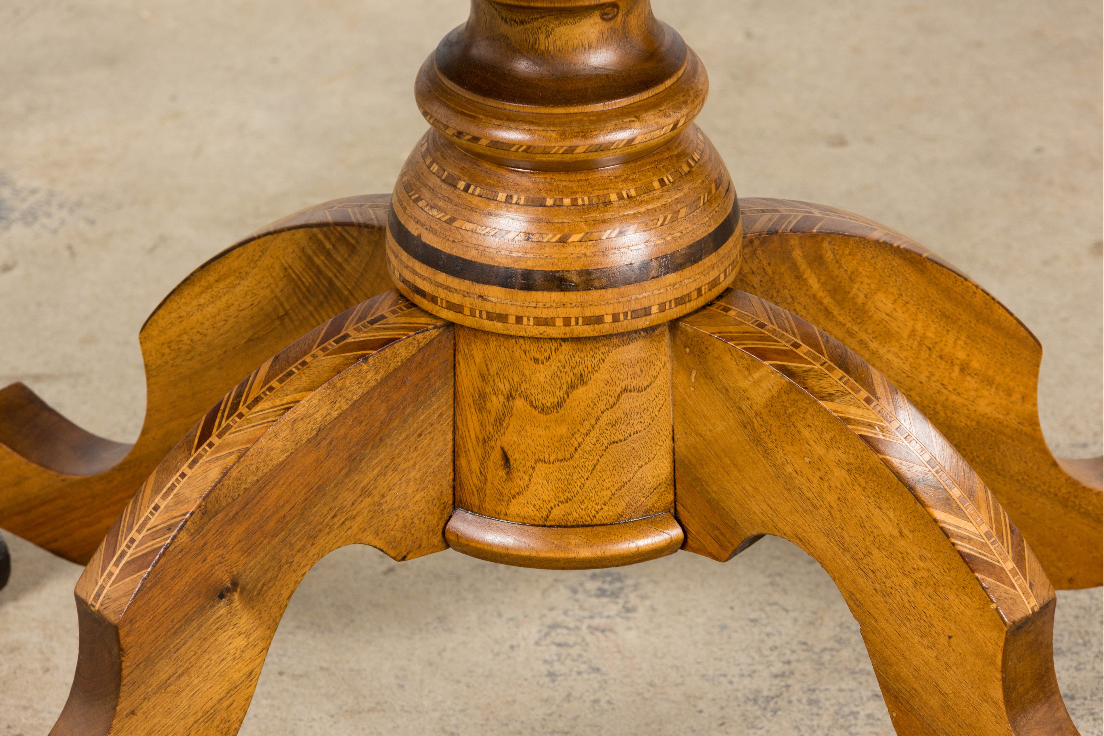 19th Century Italian Napoleon III Style Inlay Walnut Sorrento Pedestal Table