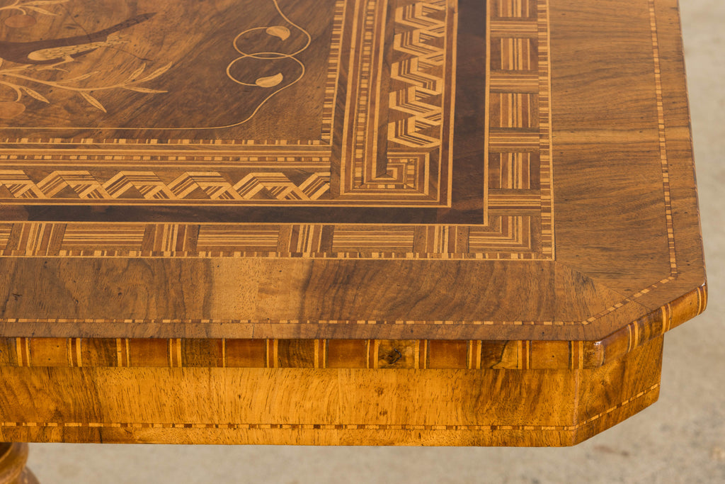19th Century Italian Napoleon III Style Inlay Walnut Sorrento Pedestal Table