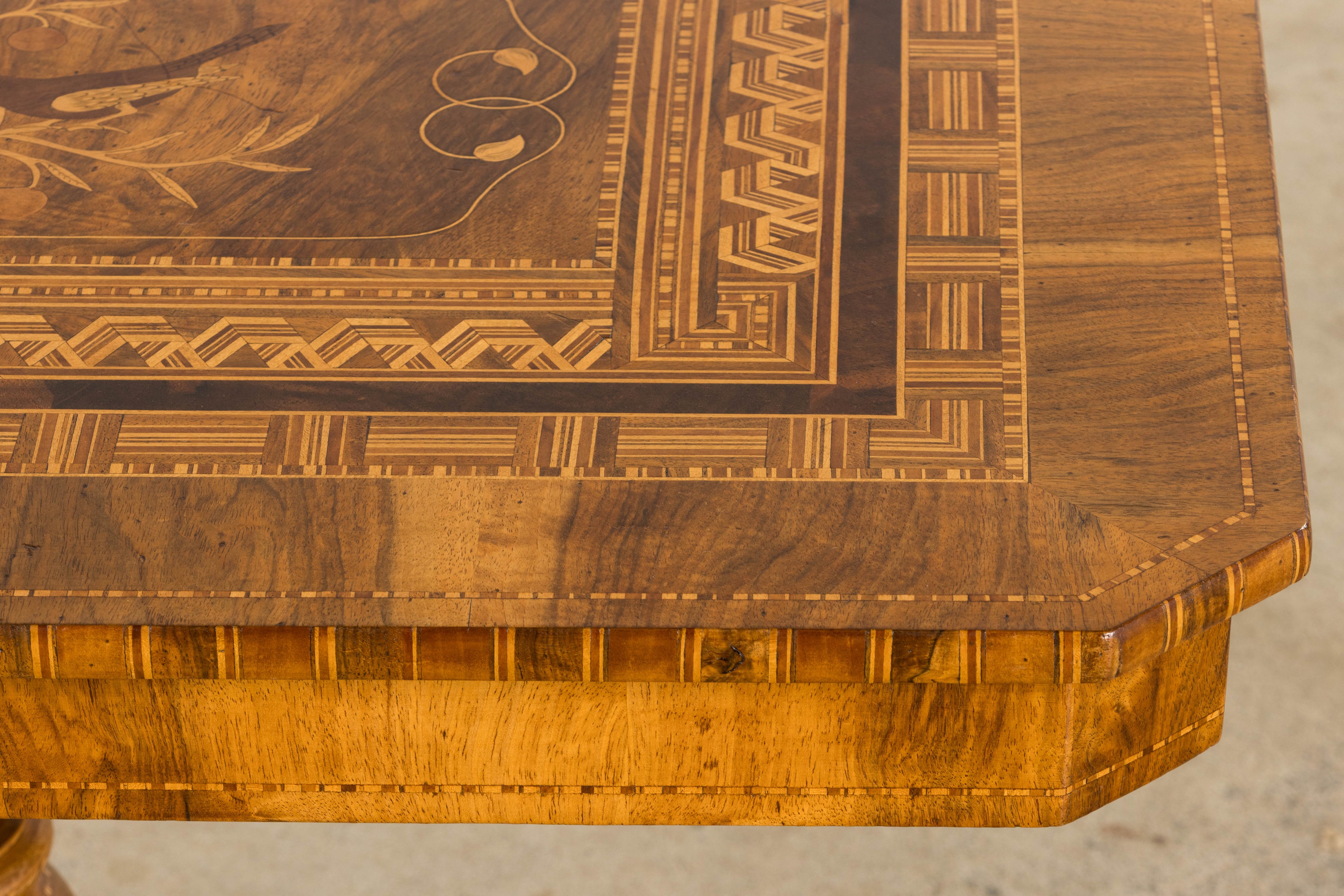 19th Century Italian Napoleon III Style Inlay Walnut Sorrento Pedestal Table