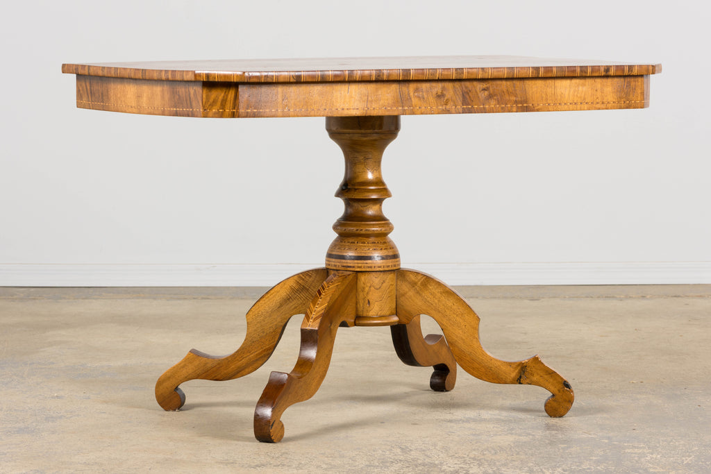 19th Century Italian Napoleon III Style Inlay Walnut Sorrento Pedestal Table