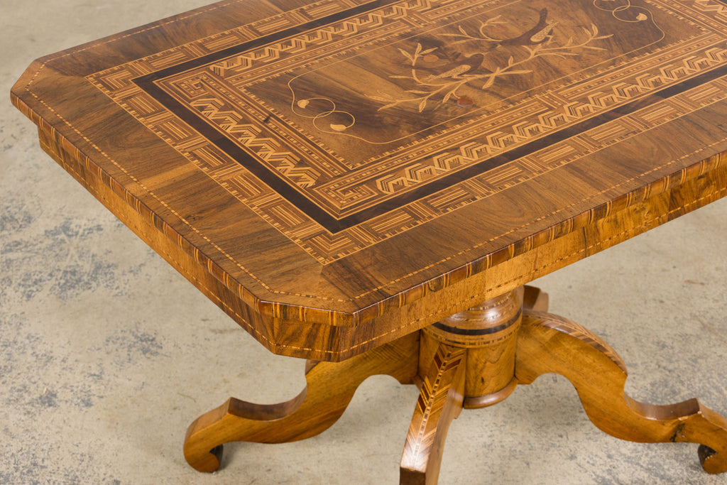 19th Century Italian Napoleon III Style Inlay Walnut Sorrento Pedestal Table