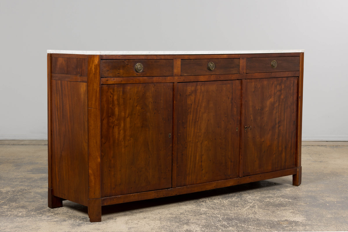 Early 19th Century French Empire Mahogany Sideboard W/ Carrara Marble