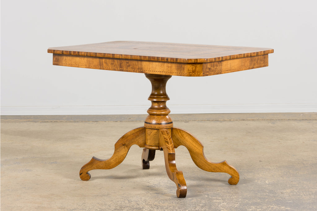 19th Century Italian Napoleon III Style Inlay Walnut Sorrento Pedestal Table