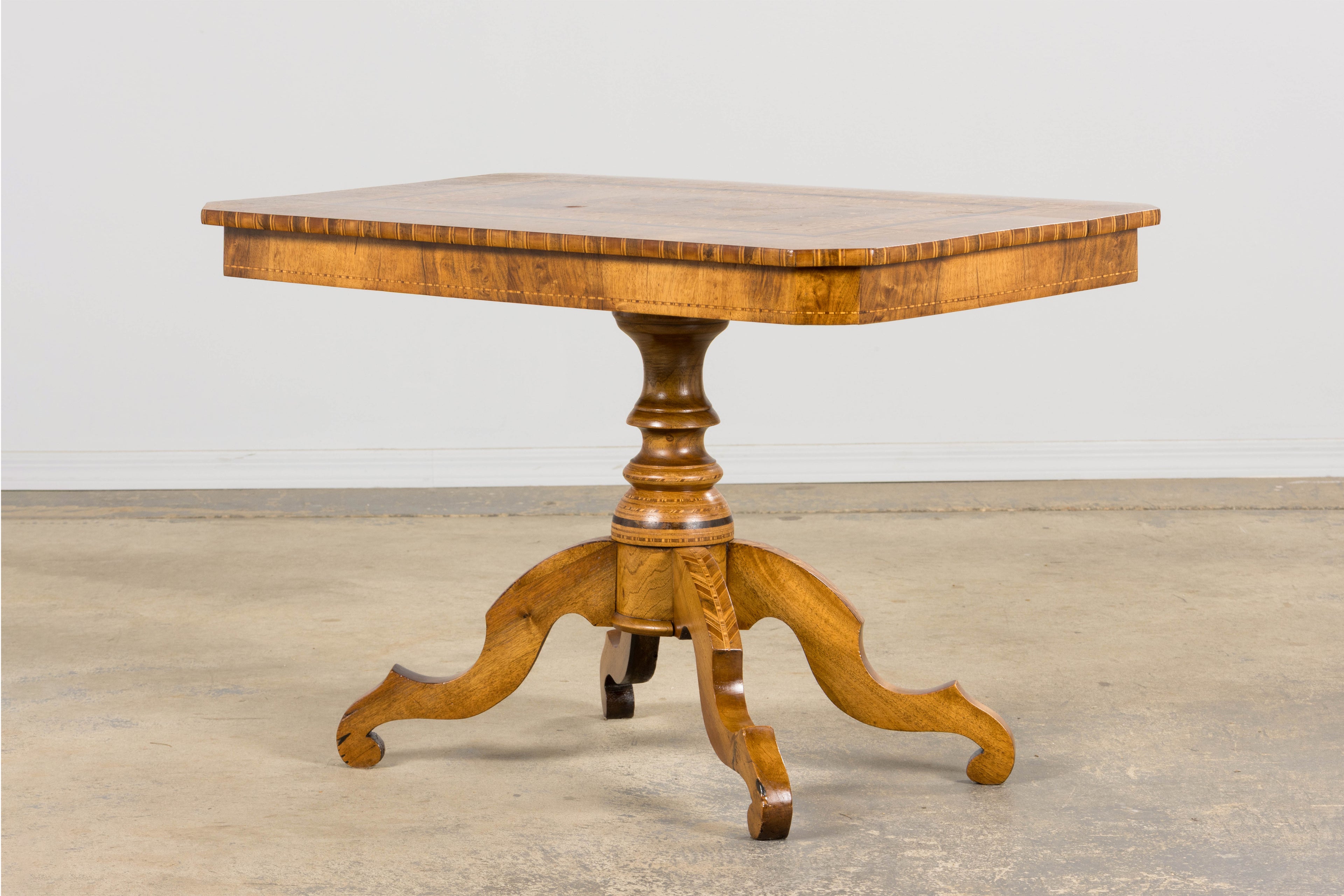 19th Century Italian Napoleon III Style Inlay Walnut Sorrento Pedestal Table