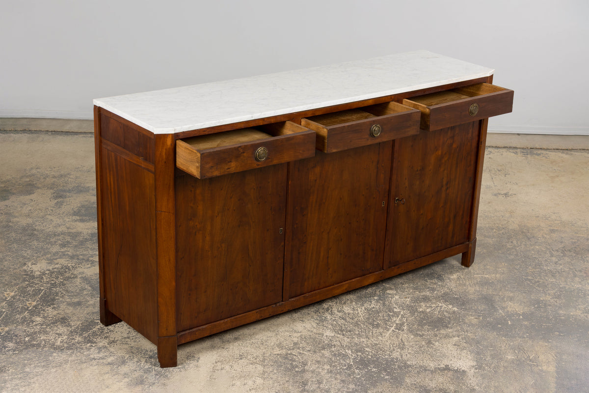 Early 19th Century French Empire Mahogany Sideboard W/ Carrara Marble