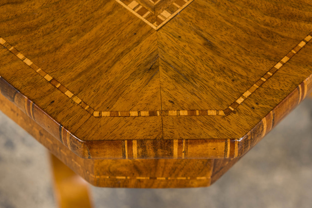 19th Century Italian Napoleon III Style Inlay Walnut Sorrento Pedestal Table