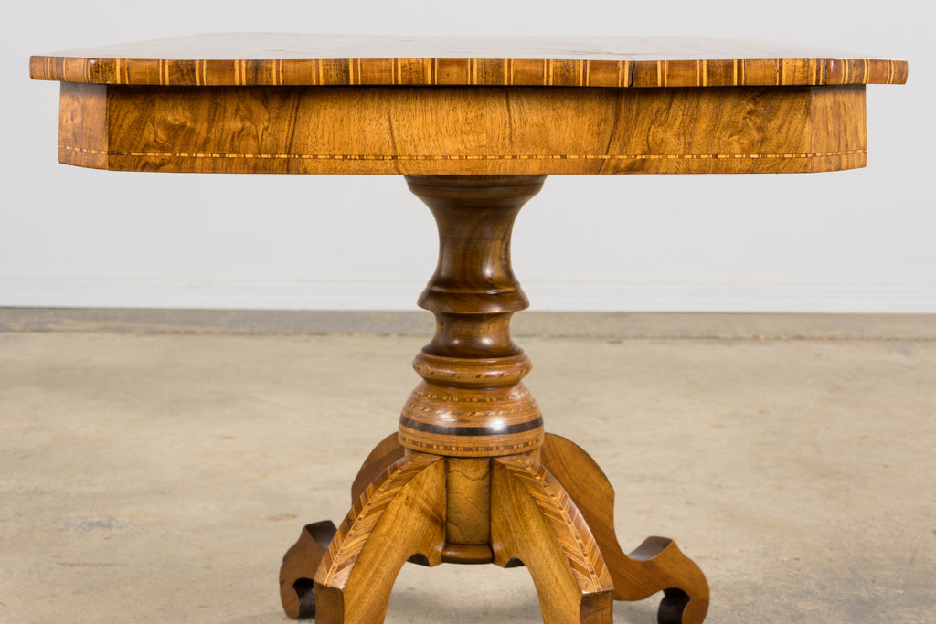 19th Century Italian Napoleon III Style Inlay Walnut Sorrento Pedestal Table