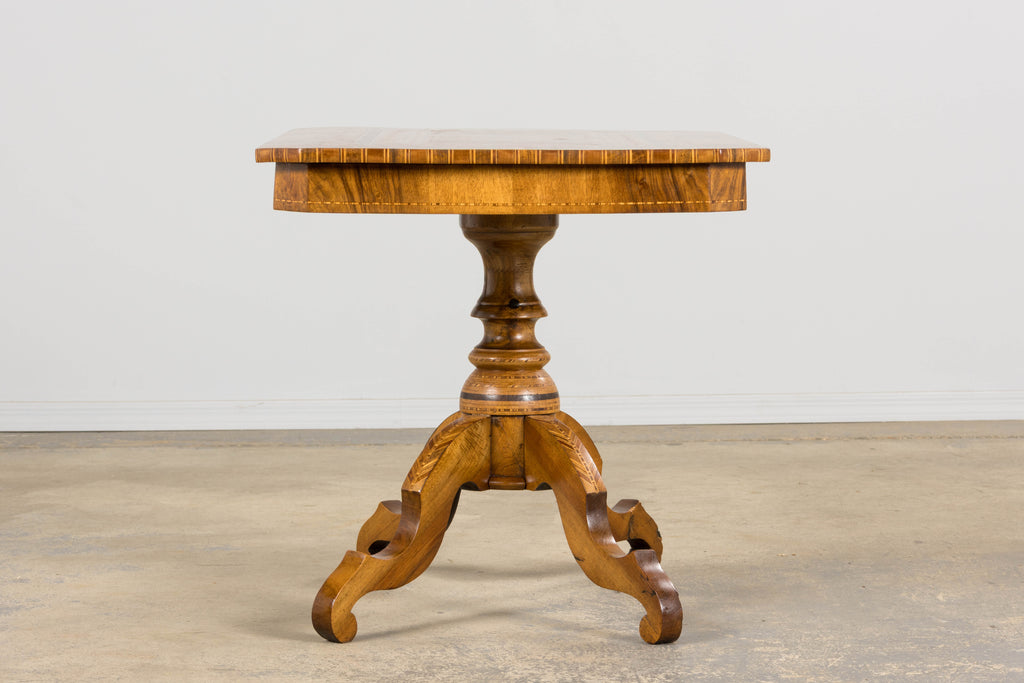 19th Century Italian Napoleon III Style Inlay Walnut Sorrento Pedestal Table