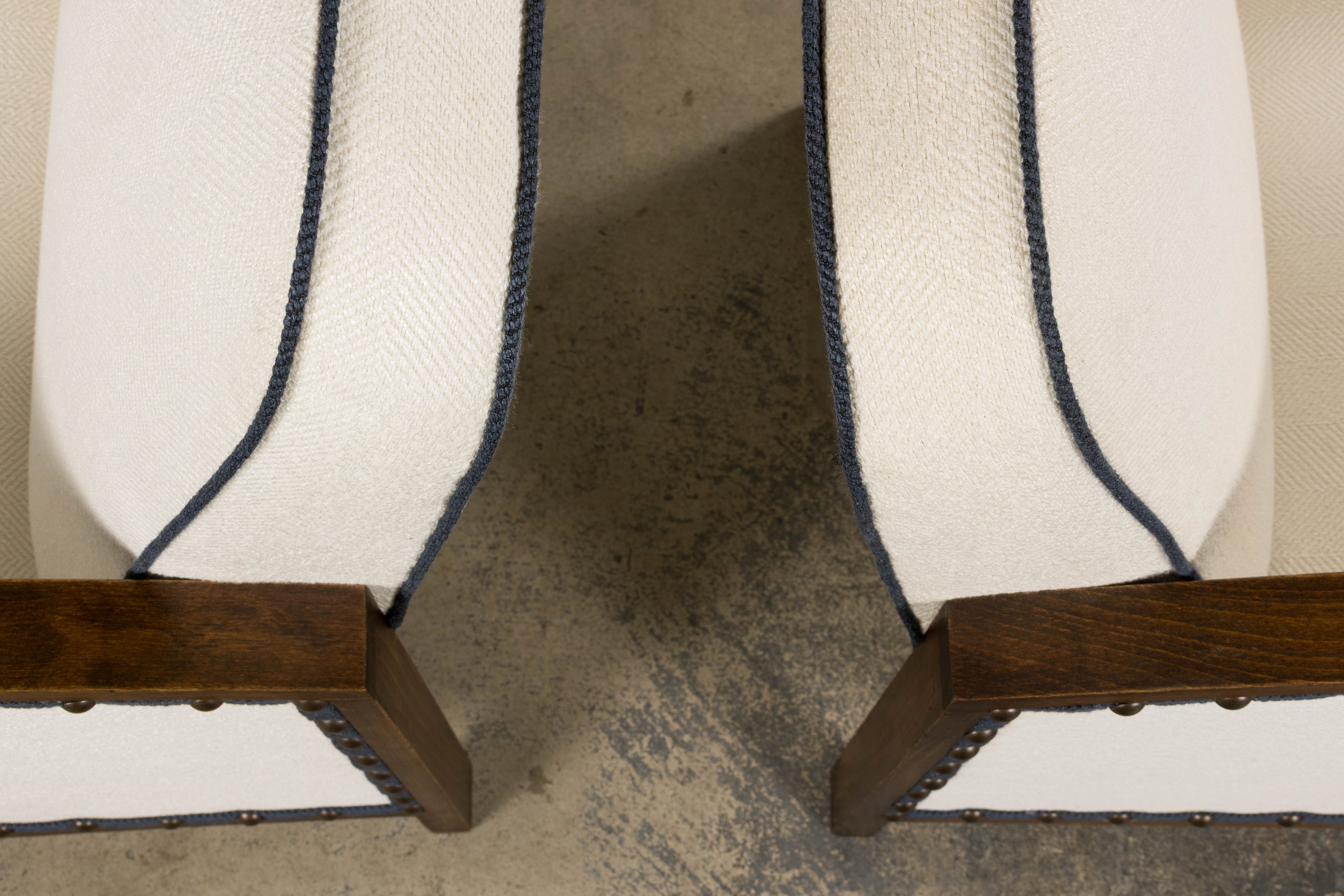 ON HOLD 1930s French Art Deco Maple Club Chairs in Cotton White- A Pair