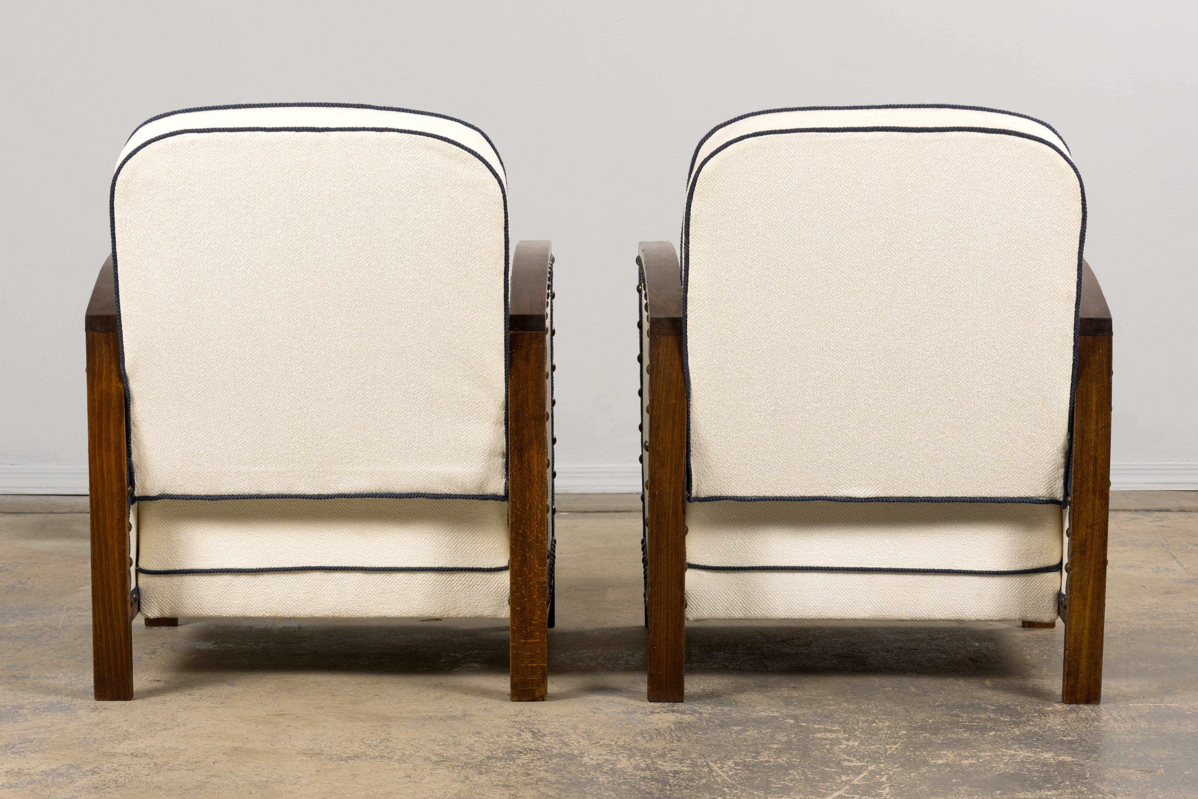 ON HOLD 1930s French Art Deco Maple Club Chairs in Cotton White- A Pair