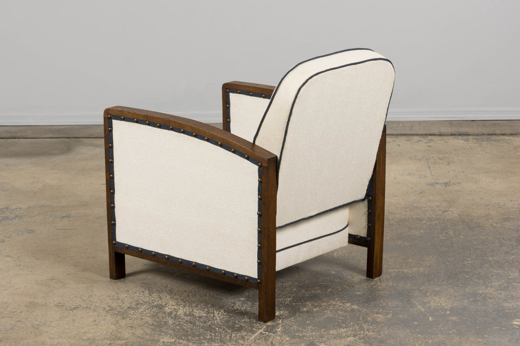 ON HOLD 1930s French Art Deco Maple Club Chairs in Cotton White- A Pair