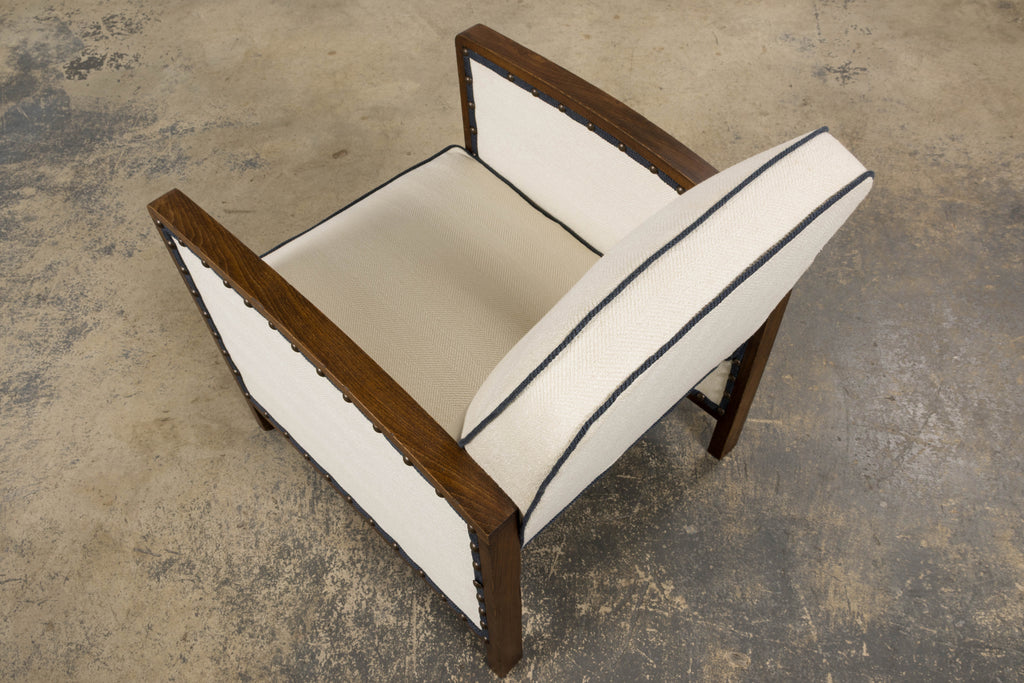 ON HOLD 1930s French Art Deco Maple Club Chairs in Cotton White- A Pair
