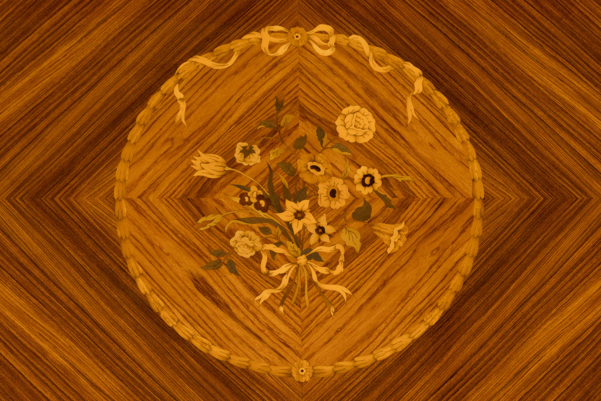 Antique French Louis XVI Style Rosewood Dining Table with Floral Inlay