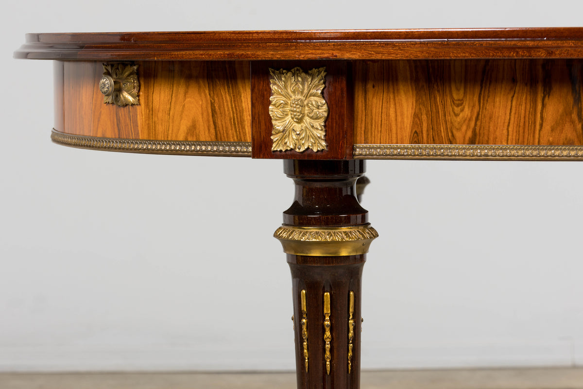 Antique French Louis XVI Style Rosewood Dining Table with Floral Inlay