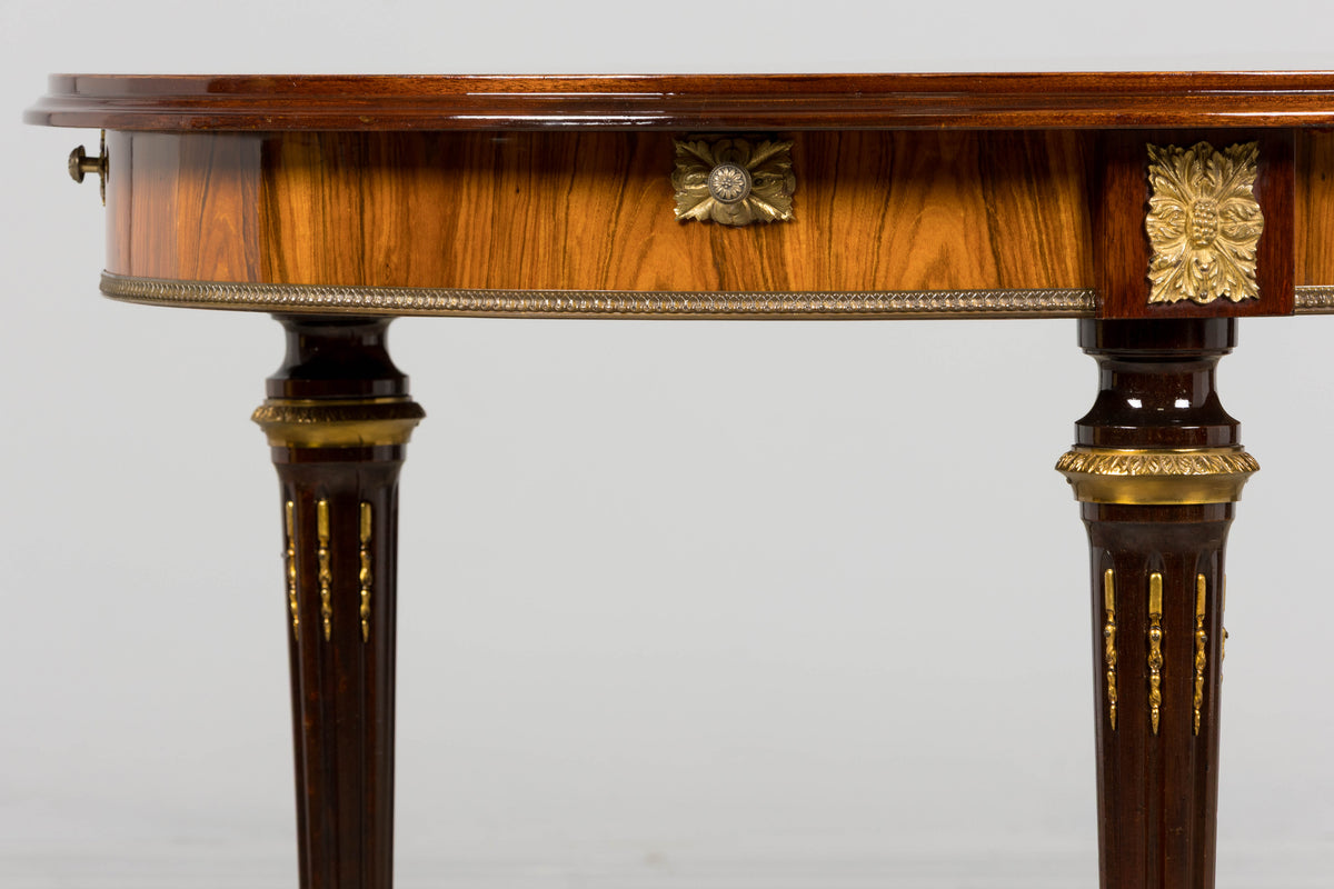 Antique French Louis XVI Style Rosewood Dining Table with Floral Inlay