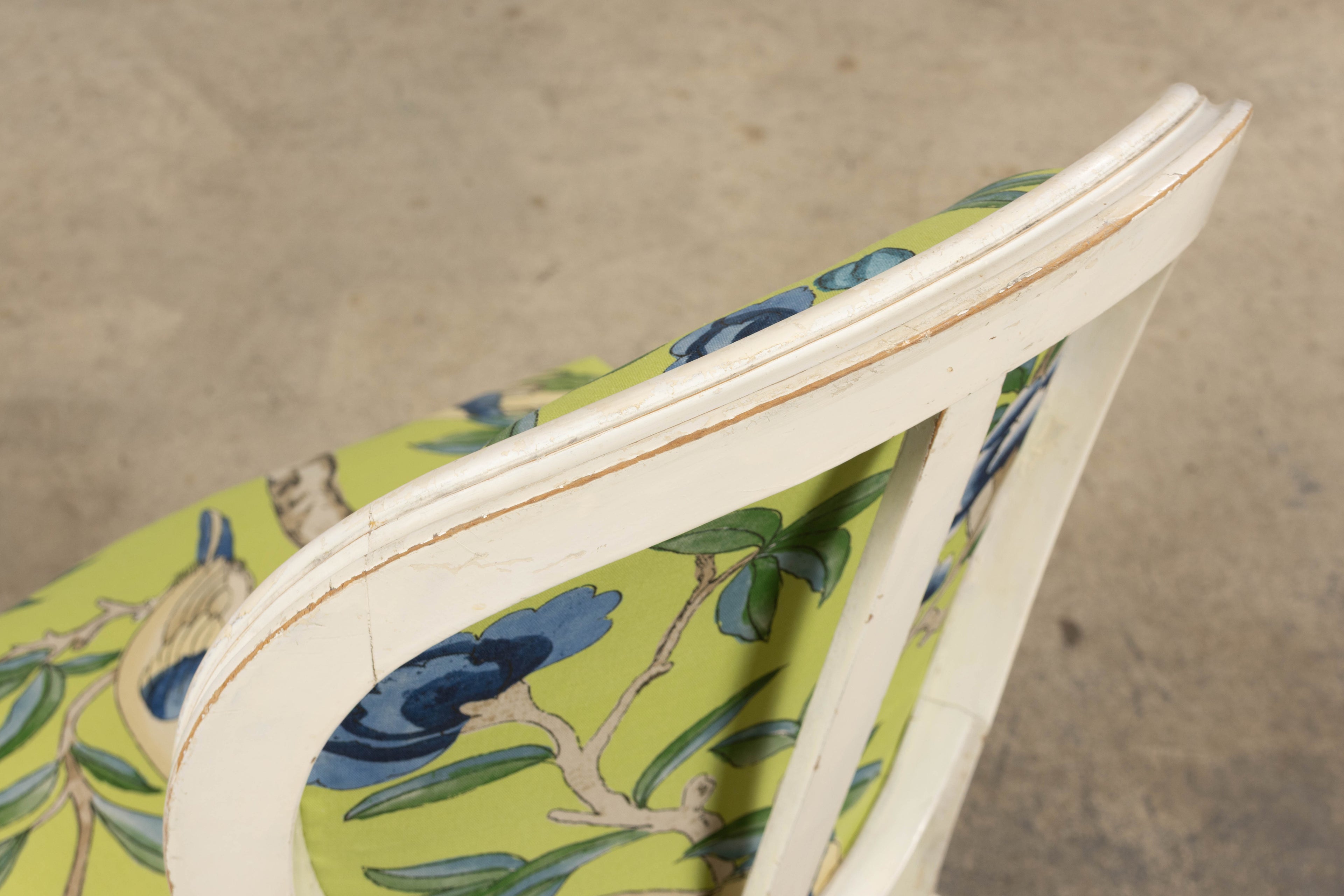 Antique French Louis XVI Style Painted Side Chairs in Green Chinoiseries Fabric - A Pair