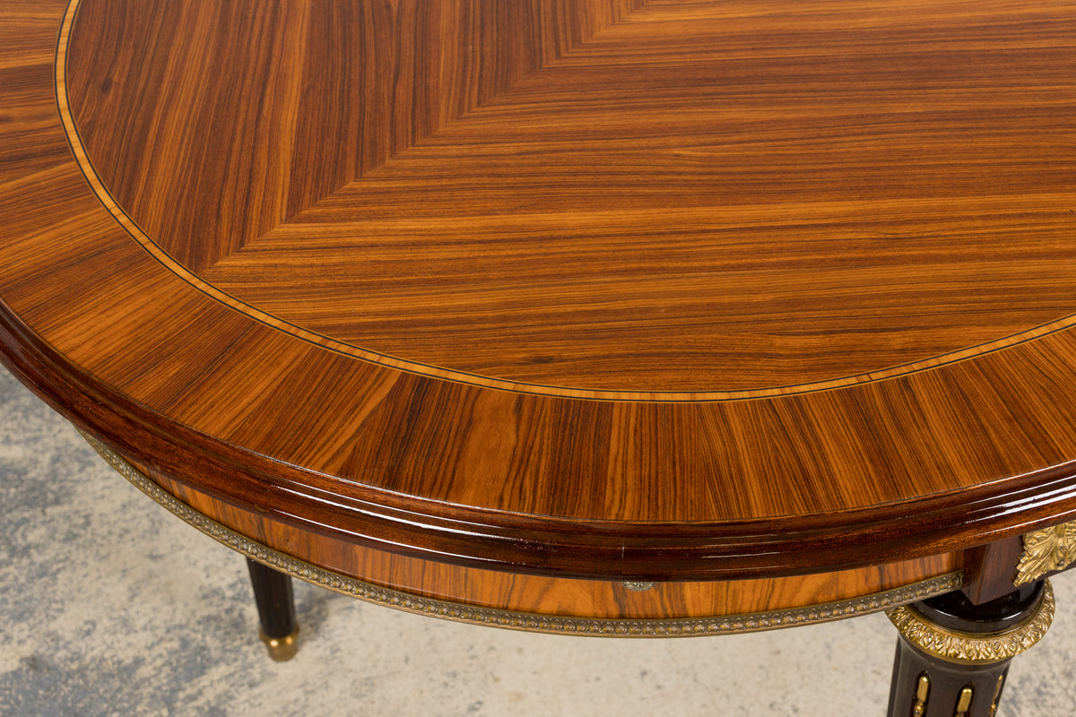 Antique French Louis XVI Style Rosewood Dining Table with Floral Inlay