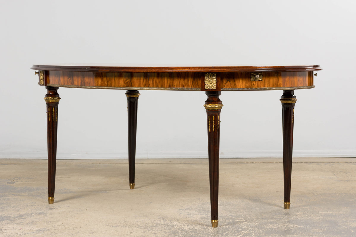 Antique French Louis XVI Style Rosewood Dining Table with Floral Inlay