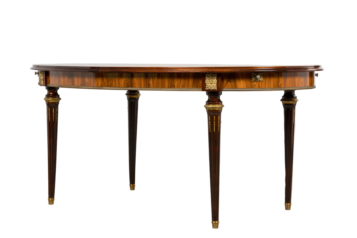 Antique French Louis XVI Style Rosewood Dining Table with Floral Inlay