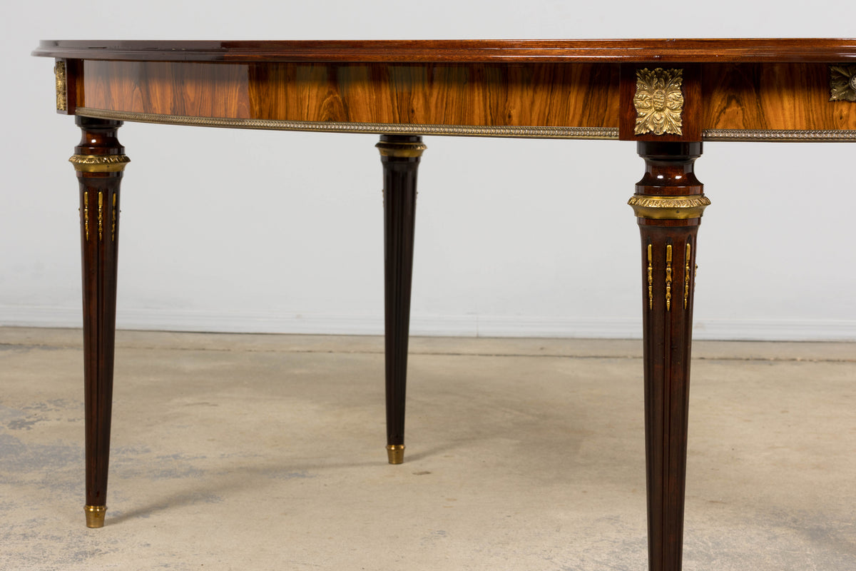 Antique French Louis XVI Style Rosewood Dining Table with Floral Inlay
