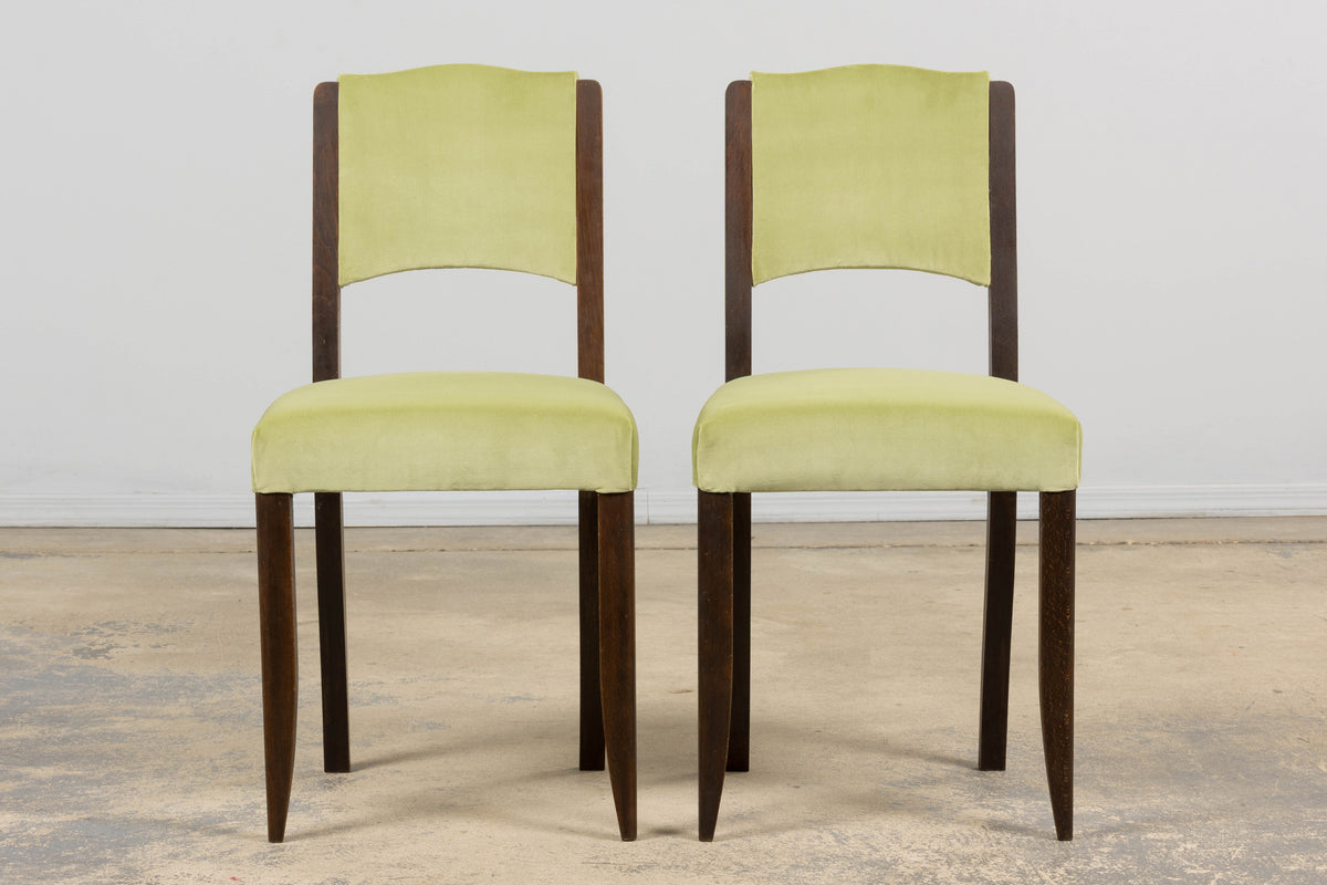 1930s French Art Deco Oak Dining Chairs in Laurel Green Velvet - Set of 6
