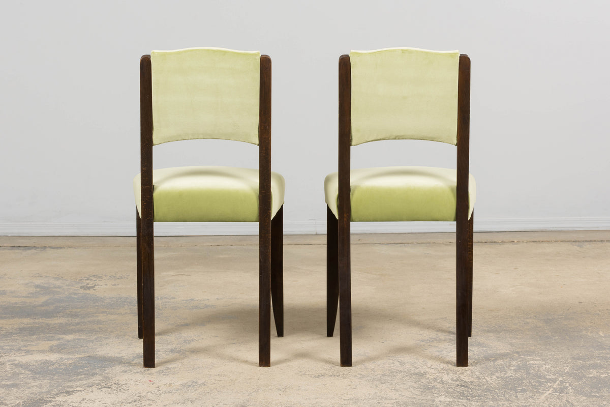 1930s French Art Deco Oak Dining Chairs in Laurel Green Velvet - Set of 6