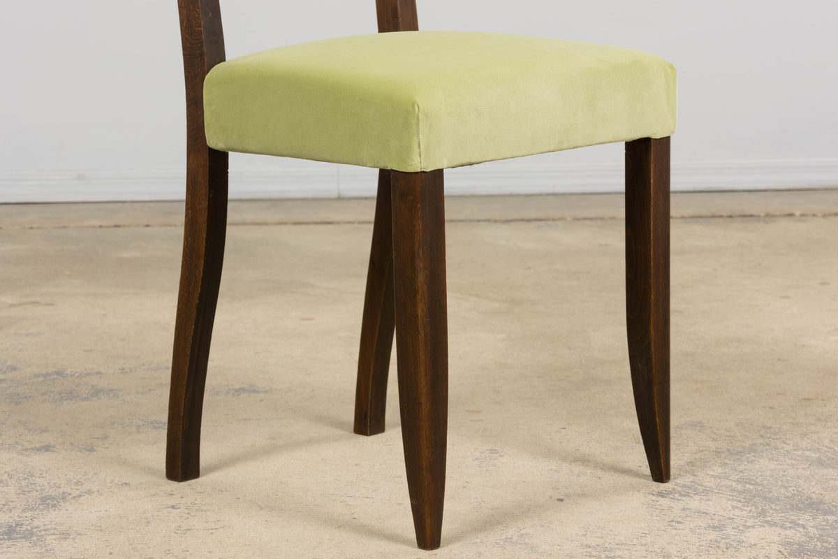 1930s French Art Deco Oak Dining Chairs in Laurel Green Velvet - Set of 6