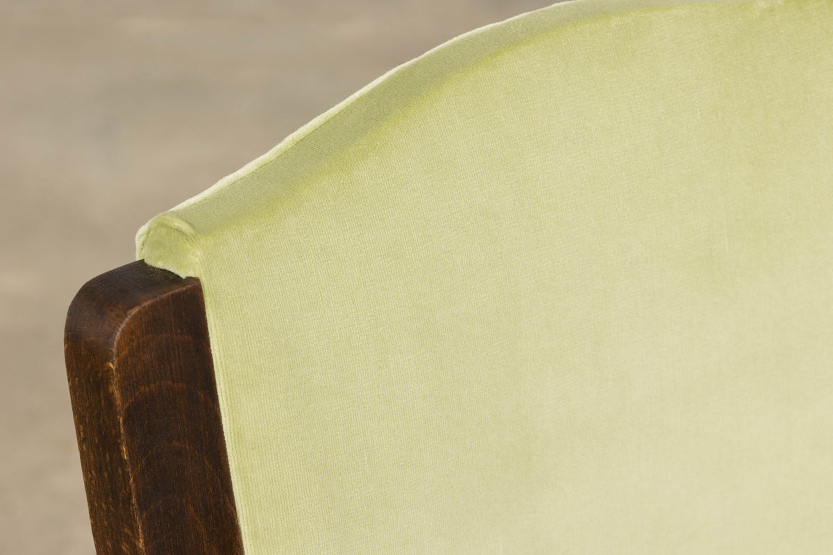 1930s French Art Deco Oak Dining Chairs in Laurel Green Velvet - Set of 6