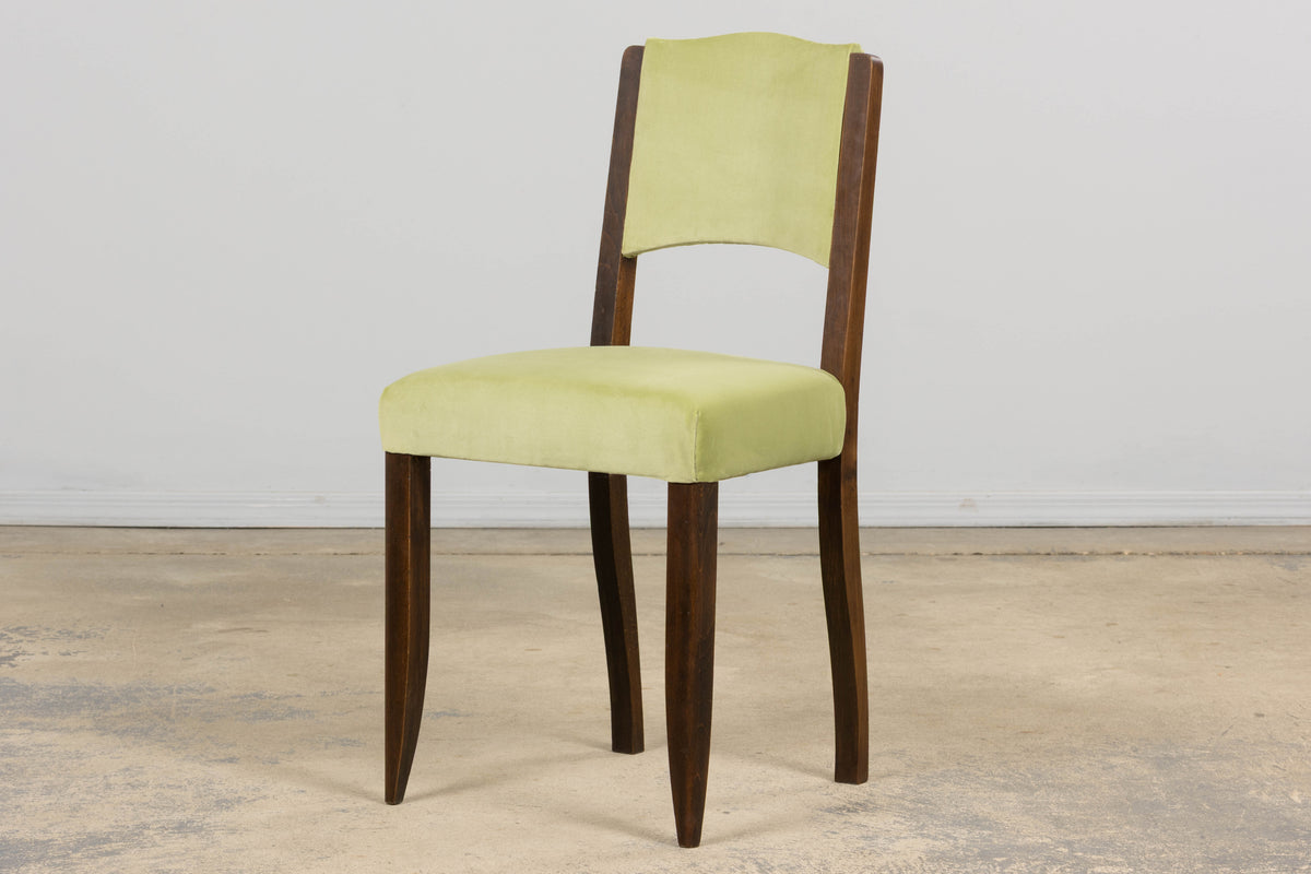 1930s French Art Deco Oak Dining Chairs in Laurel Green Velvet - Set of 6