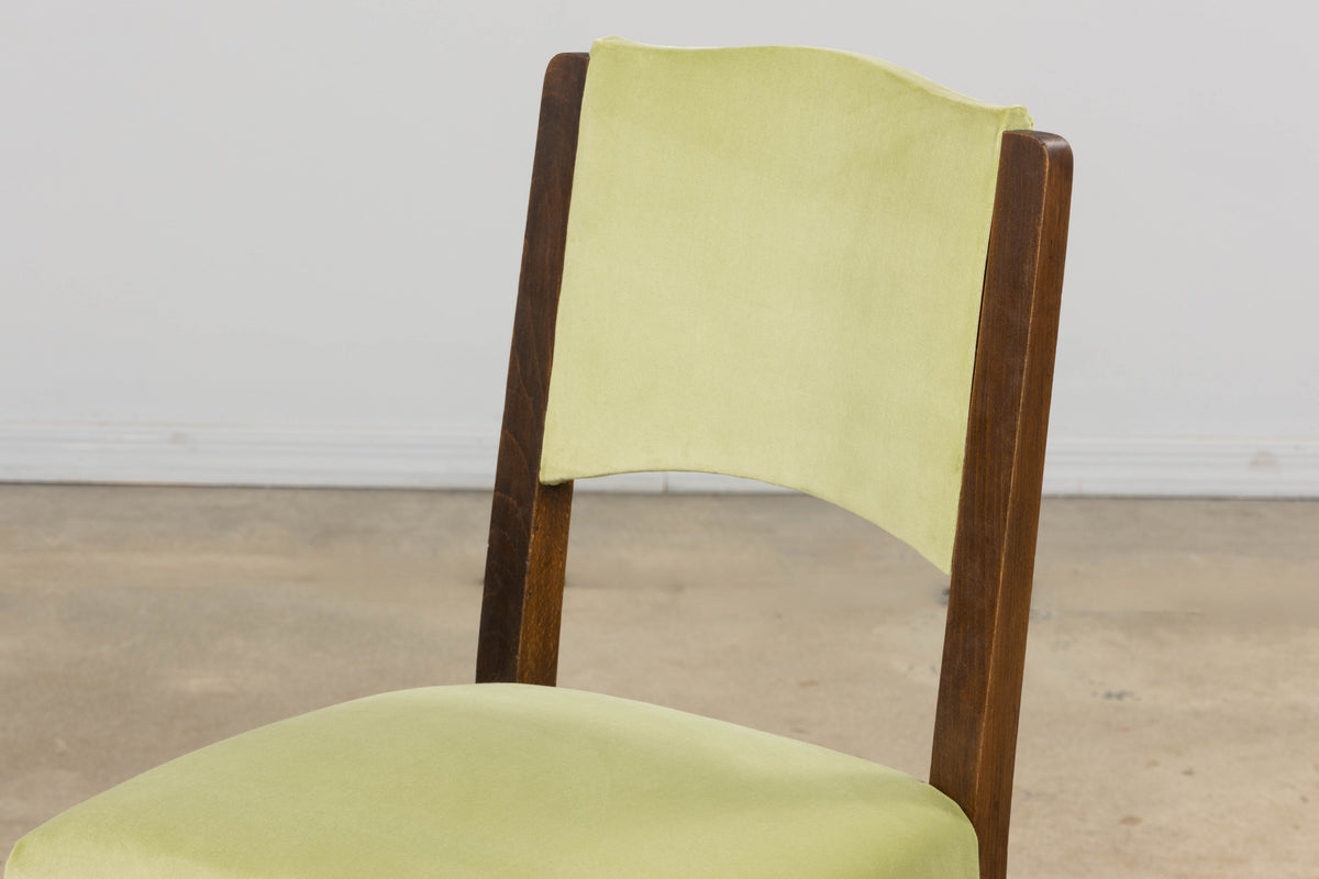 1930s French Art Deco Oak Dining Chairs in Laurel Green Velvet - Set of 6