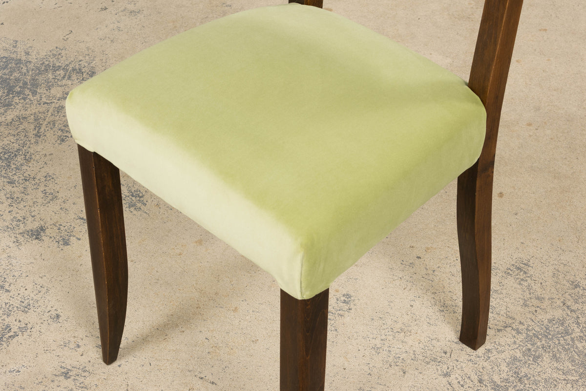 1930s French Art Deco Oak Dining Chairs in Laurel Green Velvet - Set of 6