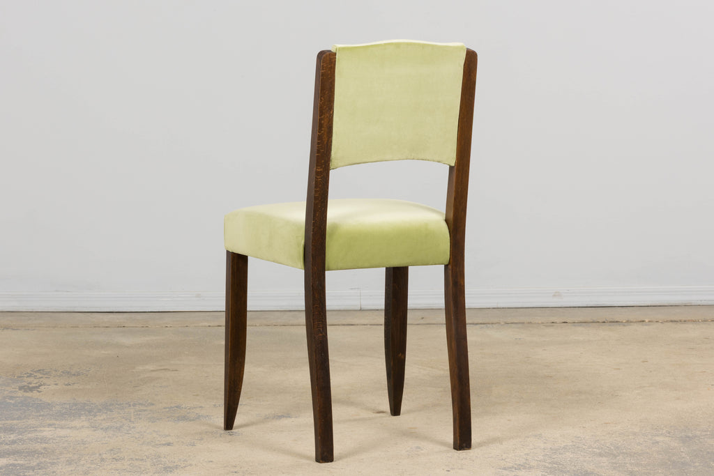 1930s French Art Deco Oak Dining Chairs in Laurel Green Velvet - Set of 6