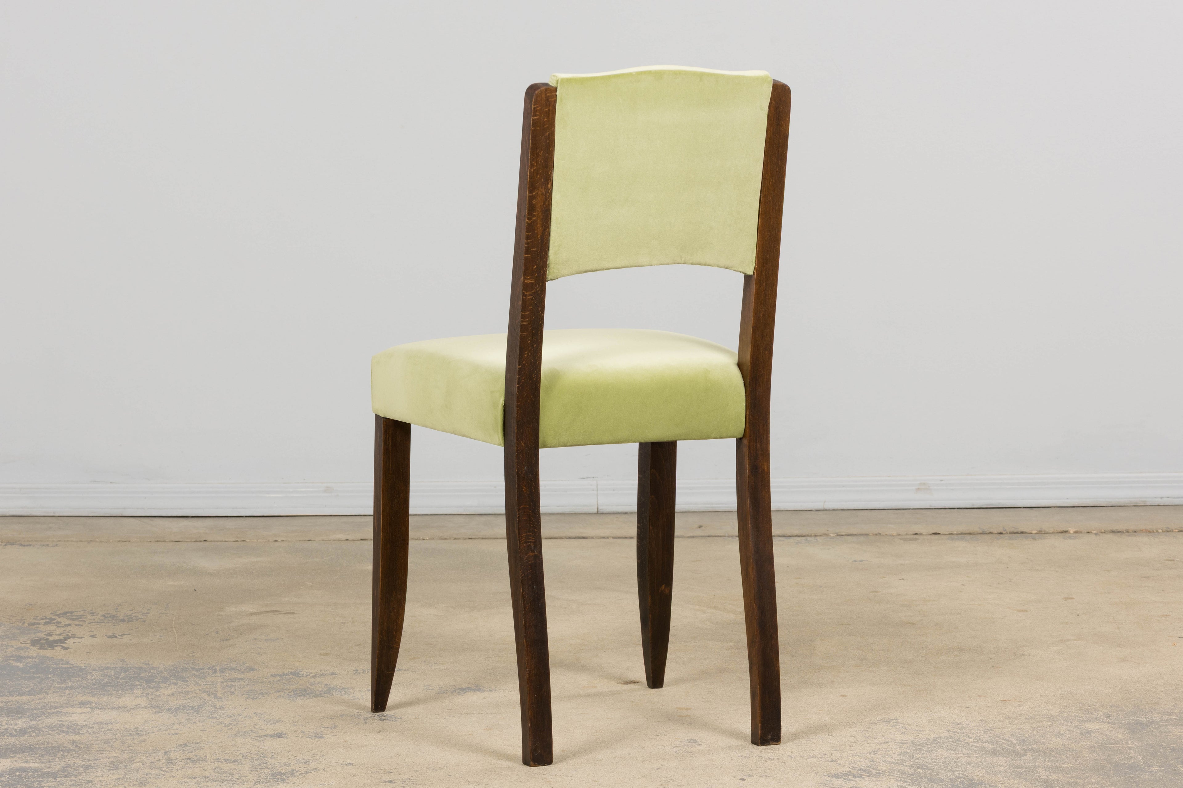 1930s French Art Deco Oak Dining Chairs in Laurel Green Velvet - Set of 6