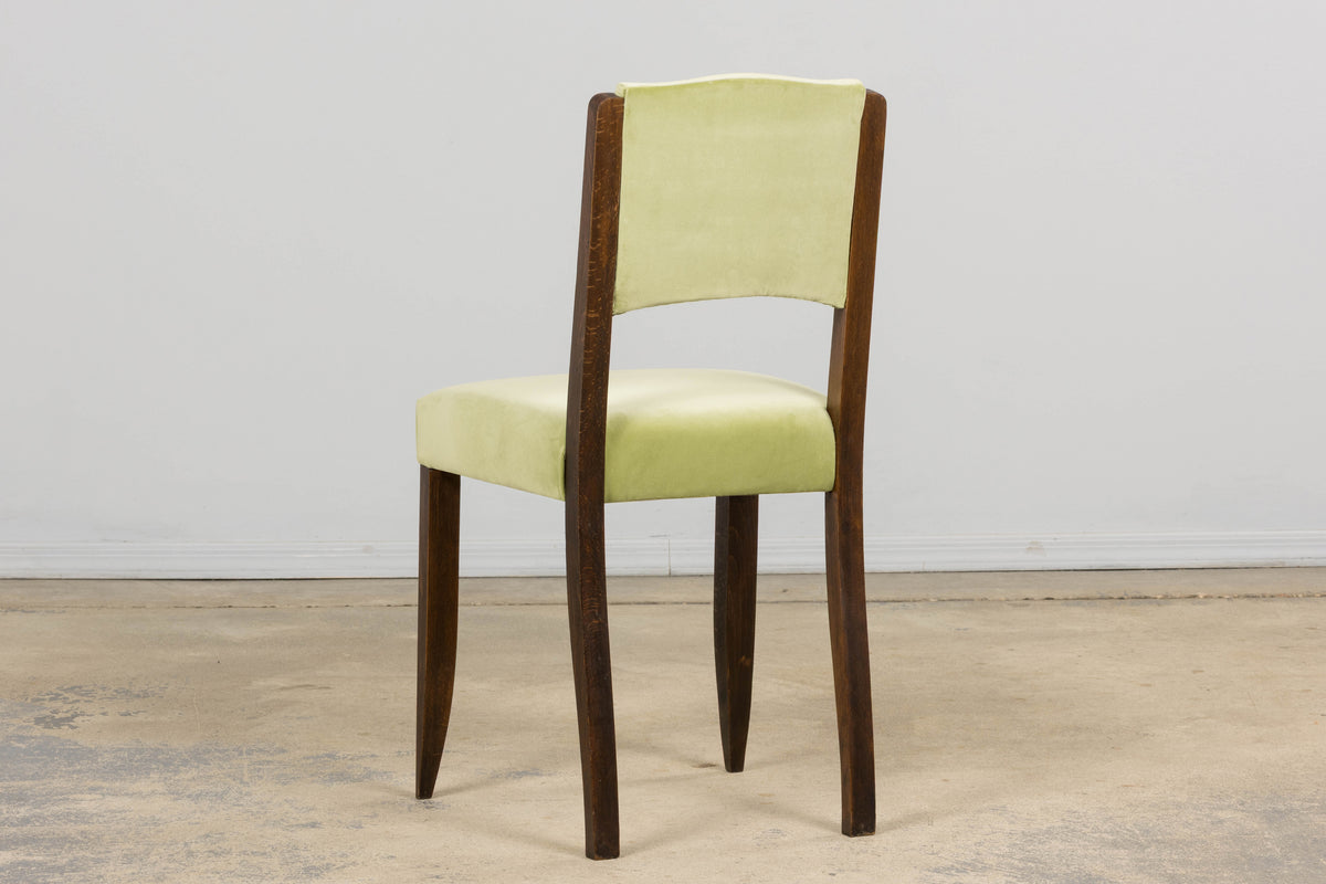 1930s French Art Deco Oak Dining Chairs in Laurel Green Velvet - Set of 6