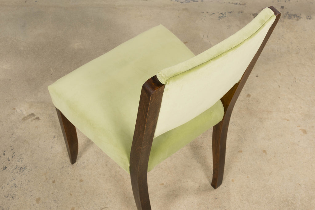 1930s French Art Deco Oak Dining Chairs in Laurel Green Velvet - Set of 6