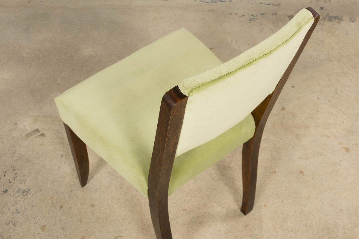 1930s French Art Deco Oak Dining Chairs in Laurel Green Velvet - Set of 6
