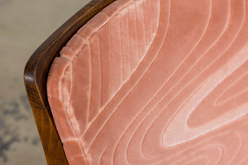 1940s French Parisian Art Deco Oak Dining Chairs in Blush Velvet - Set of 6