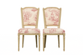 Antique French Louis XVI Style Painted Accent Side Chairs in Rose Toile - A Pair