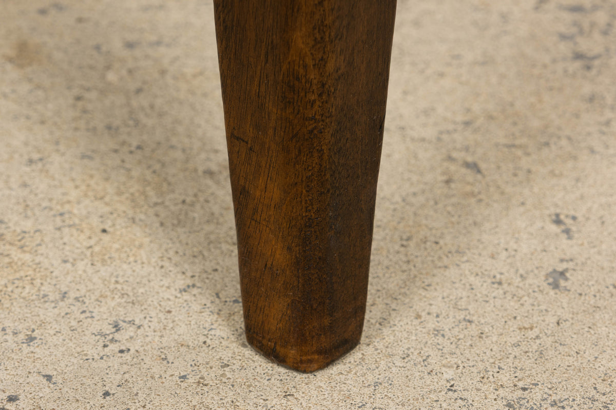 1920s French Art Deco Walnut Dining Chairs W/ Striped Linen - Set of 6