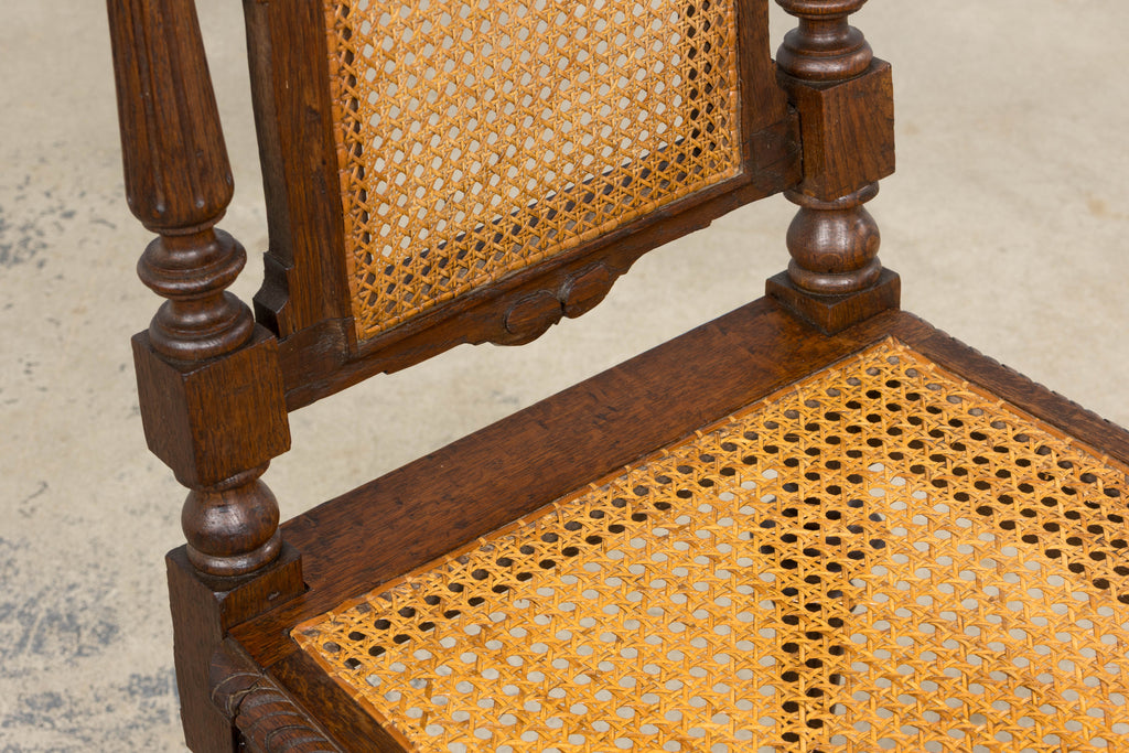 Antique French Renaissance Revival Henri II Style Oak Cane Dining Chairs - Set of 6