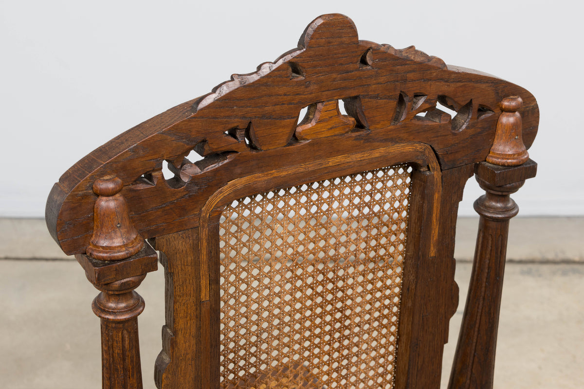 Antique French Renaissance Revival Henri II Style Oak Cane Dining Chairs - Set of 6