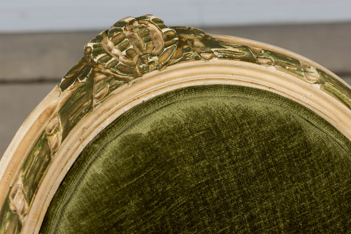 Antique French Louis XVI Style Dining Chairs in Olive Green Velvet - Set of 8