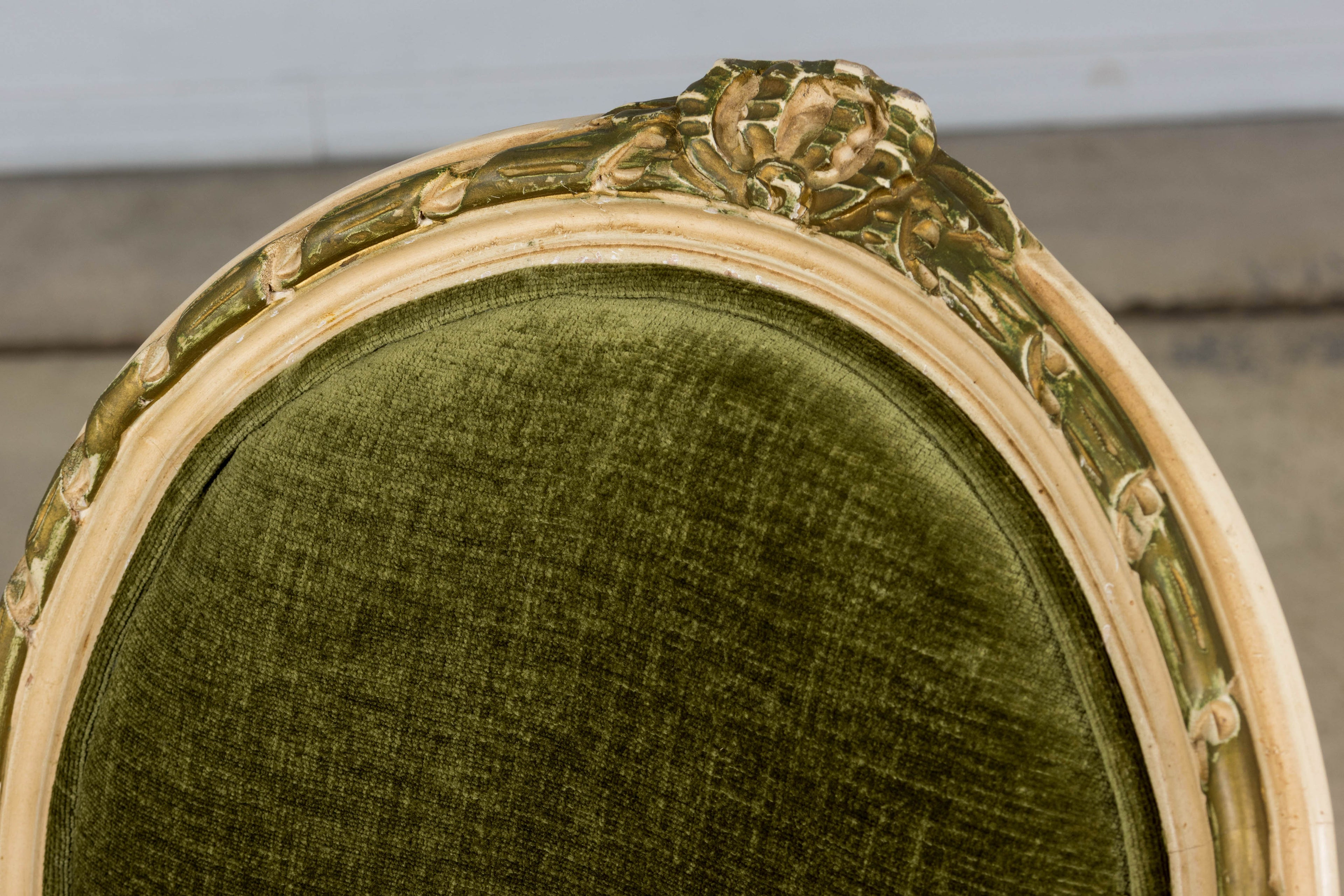 ON HOLD Antique French Louis XVI Style Dining Chairs in Olive Green Velvet - Set of 8