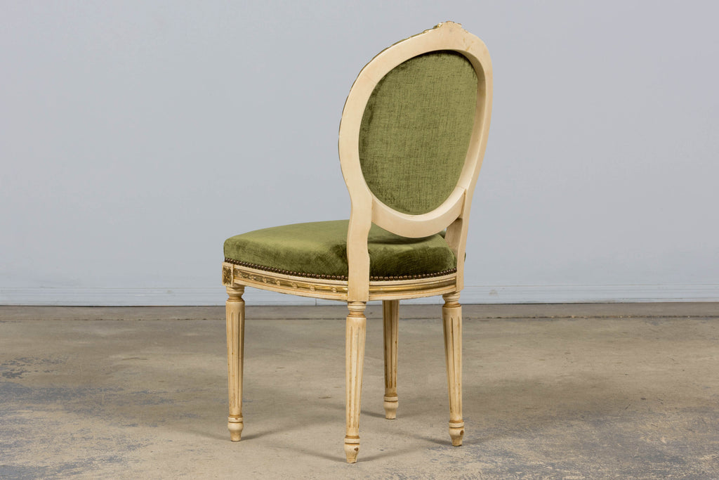 ON HOLD Antique French Louis XVI Style Dining Chairs in Olive Green Velvet - Set of 8