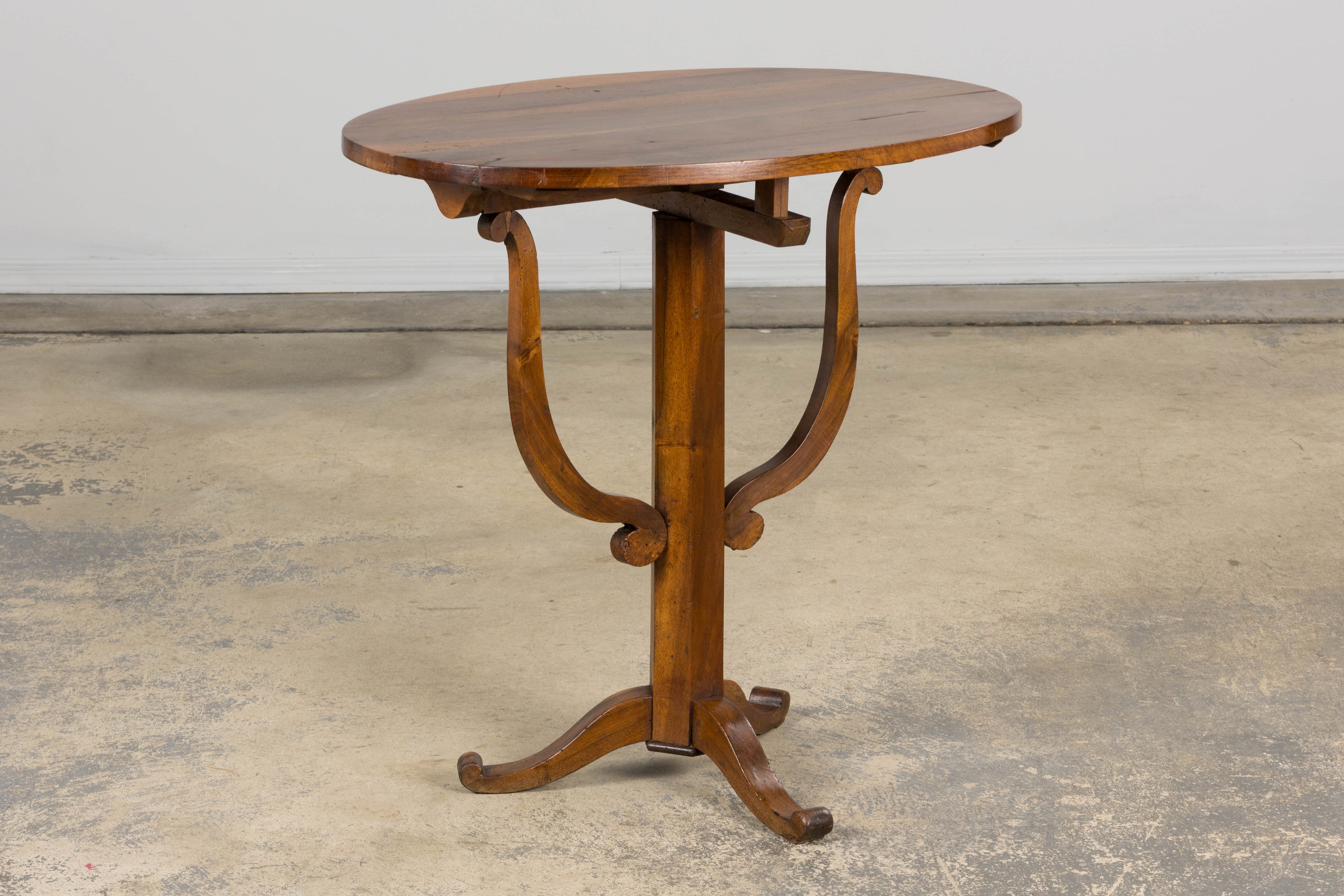 Antique French Louis Philippe Oval Walnut Vendange Wine Tasting Side Table