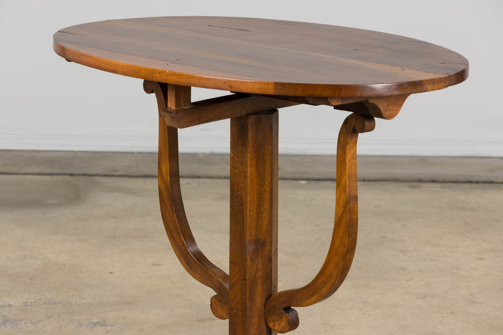 Antique French Louis Philippe Oval Walnut Vendange Wine Tasting Side Table