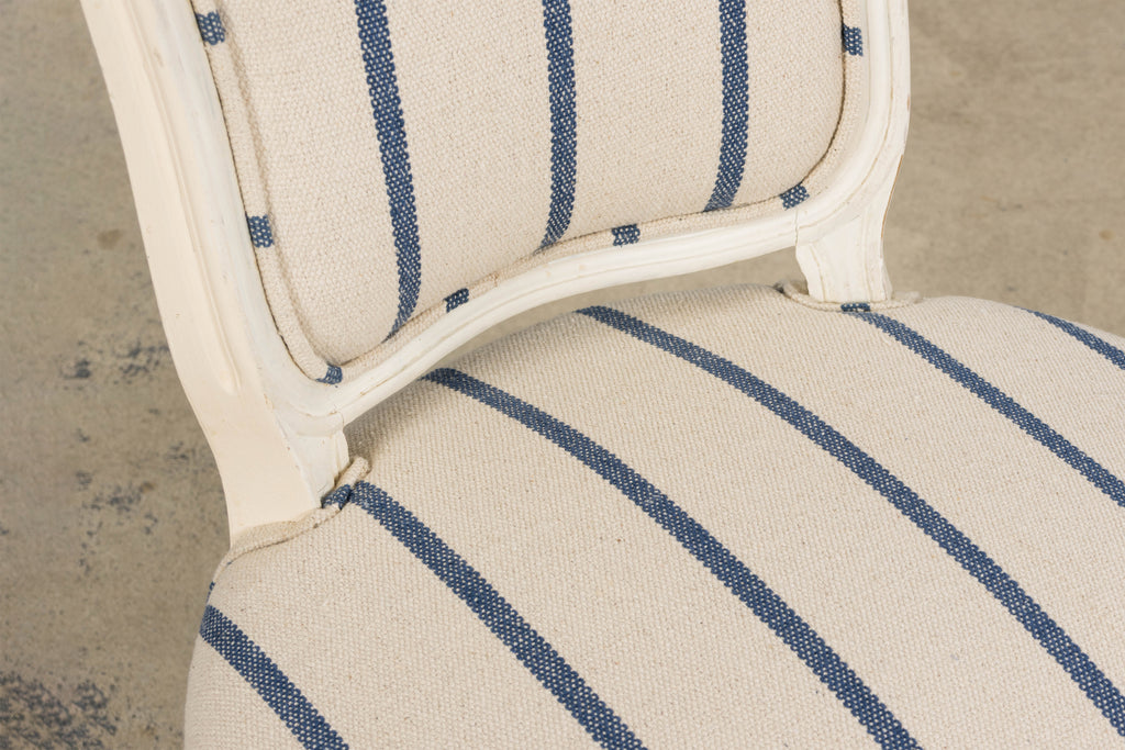 Antique French Louis XV Style Painted Provincial Dining Chairs in Striped Jacquard – Set of 8