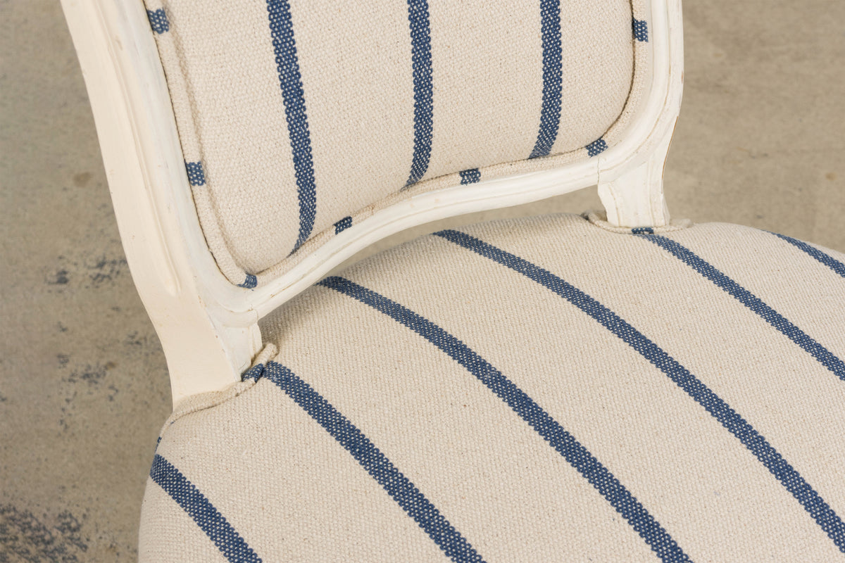 Antique French Louis XV Style Painted Provincial Dining Chairs in Striped Jacquard – Set of 8
