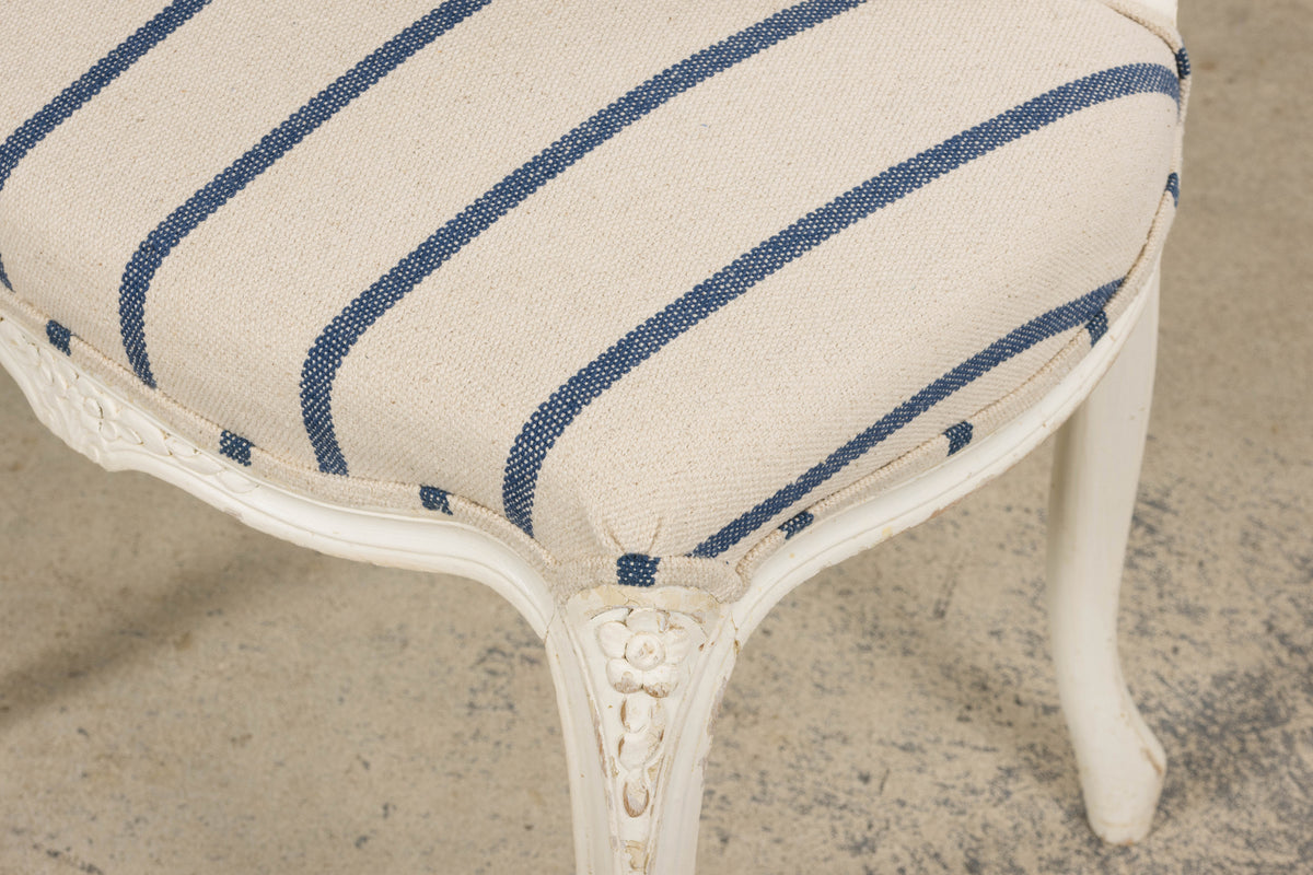Antique French Louis XV Style Painted Provincial Dining Chairs in Striped Jacquard – Set of 8